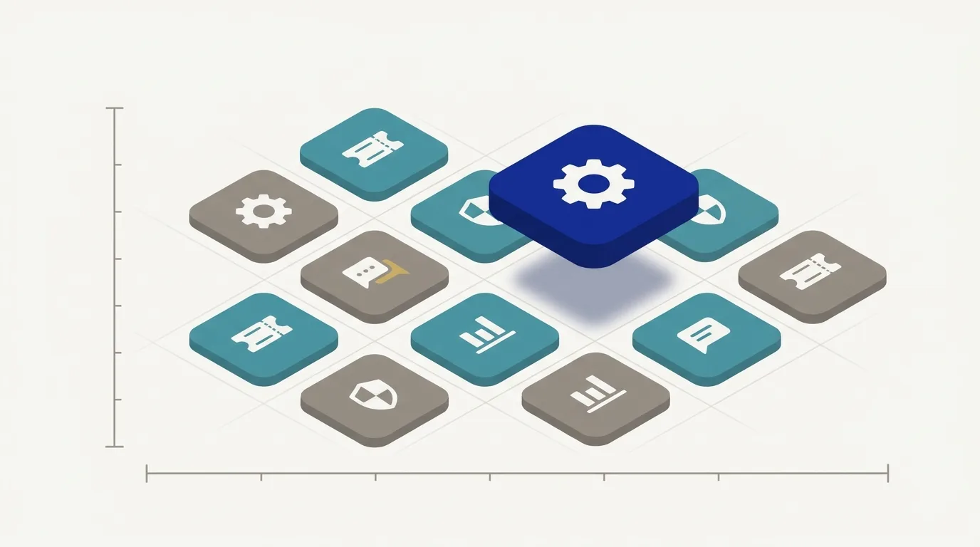 Stylised tiles representing ITSM platforms, with the tool SMC Consulting recommends raised above the others.