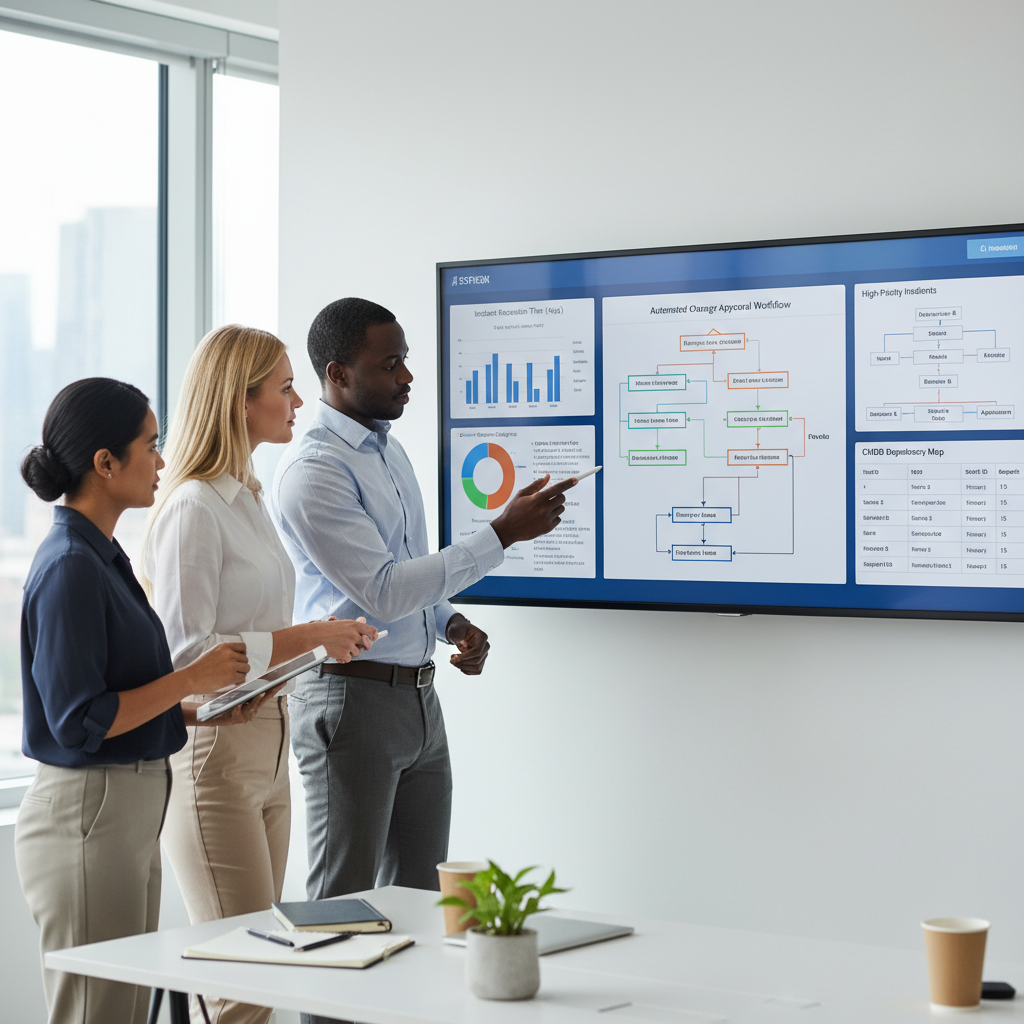 IT leaders comparing dashboards of modern ITSM software to identify the best ITSM tools for their organisation