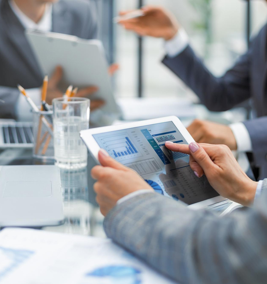 Business analytics and data visualization on tablet